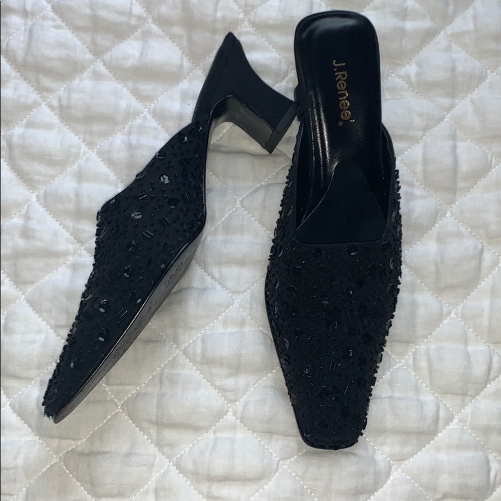 Black beaded mules